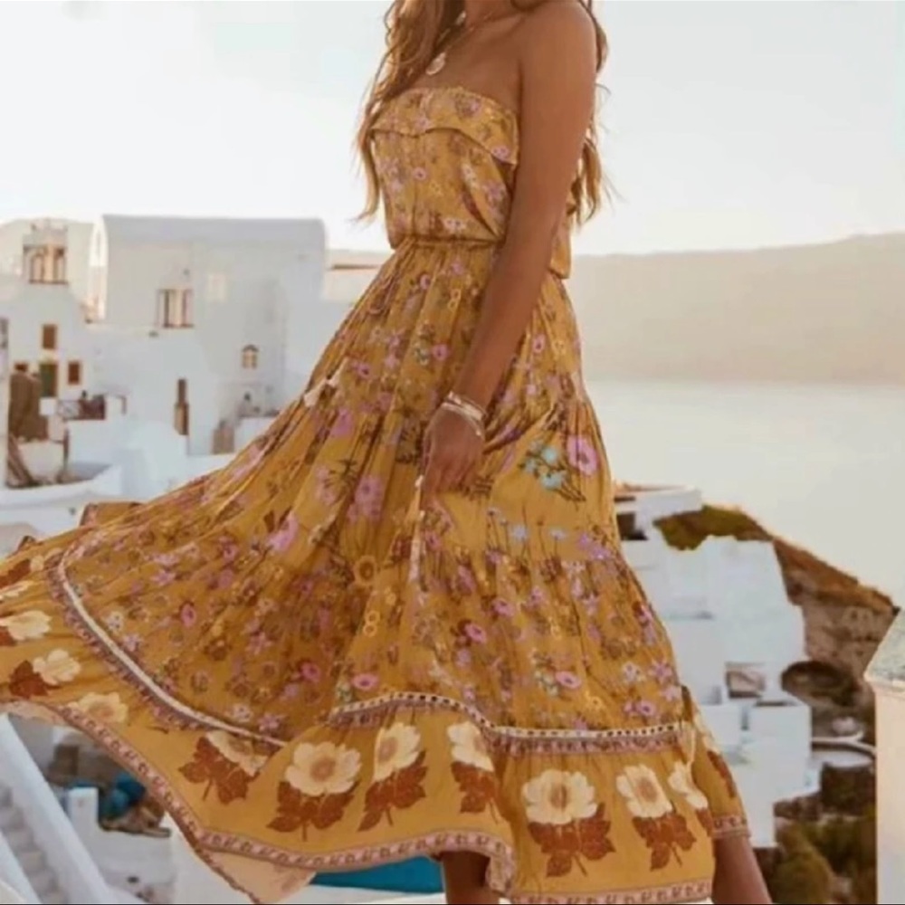 ❤️Bohemian Floral Print Maxi Dress Pink Boho Gypsy - Picture 6 of 6